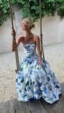 Elegant Wedding Guest Outfit Ball Gown Blue Floral Formal Night Dresses Summer Wedding Guest Dresses Graduation Dresses HZ1121