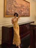 Cute A line V Neckline Yellow Floral Sleeveless 18th Birthday Dress Party Gown Birthday Outfits For Women HZ1121