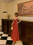 Cute A line V Neckline Red Floral Sleeveless 18th Birthday Dress Party Gown Birthday Outfits For Women HZ1121