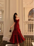 Sexy Mermaid Spaghetti Straps Burgundy 21st Birthday Dress Holiday Party Birthday Outfits For Women HZ1121