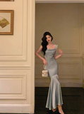 Vintage Mermaid Square Neckline Light Blue Satin Sleeveless 18th Birthday Dress Party Gown Birthday Outfits For Women HZ1121