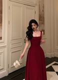 Vintage A Line Square Neckline Burgundy Satin Sleeveless 18th Birthday Dress Party Gown Birthday Outfits For Women HZ1121
