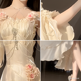 Vintage High Low Spaghetti Straps Ivory 16th Birthday Dress Lolita Dress Satin Birthday Outfits HZ1121