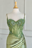 Sexy Silver Spaghetti Straps Mermaid Appliqued Prom Dress HZ1121