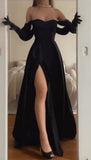 Simple Strapless Wedding Guest Dress Black Slit Prom Dresses Birthday Outfits HZ1022