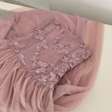Elegant Pink A-line Tube Top Sequined Tulle Long Prom Dress Evening Dress Bridesmaid Dress HZ1022