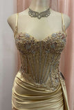 Sexy Silver Spaghetti Straps Mermaid Appliqued Prom Dress HZ1121