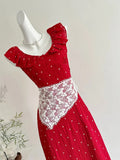 Sweet Red And White Polka Dot A-line Ruffle Waist Long Prom Dress 17th Birthday Dress HZ1022