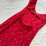 Sweet Red And White Polka Dot A-line Ruffle Waist Long Prom Dress 17th Birthday Dress HZ1022