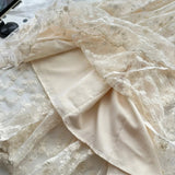 Elegant Vintage Ivory A-line Square Neck Short Sleeve Lace Waist Long Prom Dress Evening Dress HZ1022
