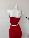 Cute Mermaid Spaghetti Straps 2 Pieces Red Long Summer Dress For Women HZ1121