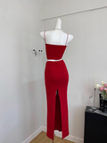Cute Mermaid Spaghetti Straps 2 Pieces Red Long Summer Dress For Women HZ1121