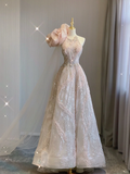Classy Ball Gown One Shoulder Pink Sequin Evening Dress Long Prom Dresses HZ1121