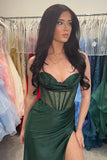 Sheer Corset Dark Green Beaded Mermaid Long Formal HZ0308