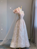 Classy Ball Gown One Shoulder Pink Sequin Evening Dress Long Prom Dresses HZ1121