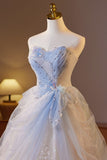 Sweetheart Blue Ruched A-line Prom HZ0308