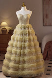 Golden Sweetheart Sequin Ruffle A-line Prom HZ0308