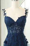 Straps Navy Blue Lace Appliques A-line Formal HZ0308