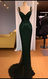 Charming Mermaid Straps Dark Green Sequin Prom Dress Long Prom Dresses HZ1022