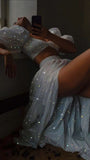 Modest 2 Pieces Sequin White Prom Dresses 22th Birthday Outfit HZ1022