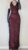 2000S' Formal Dresses Red Black Halter Prom Dress Lace Sheath Party HZ0308