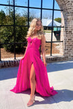 Hot Pink Sweeheart Cutout Pleated Long Party HZ0308