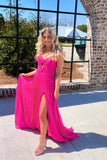 Hot Pink Sweeheart Cutout Pleated Long Party HZ0308