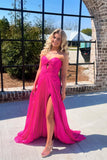 Hot Pink Sweeheart Cutout Pleated Long Party HZ0308