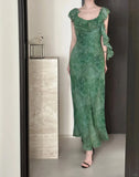 Elegant Dark Green Mermaid Ruffled Chiffon Long Prom Dress Evening Dress HZ1022