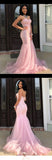 Classy Pink Sweetheart Sleeveless Lace Mermaid Prom Dresses with Train Evening Dresses Graduation Dress HZ1121