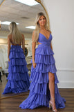 Straps Purple Tiered Ruffle Long Formal HZ0308