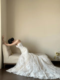 Elegant White Mermaid Train Lace Tulle Wedding Dress HZ1022