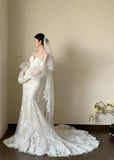 Elegant White Mermaid Train Lace Tulle Wedding Dress HZ1022