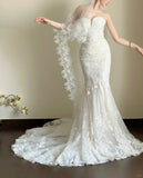 Elegant White Mermaid Train Lace Tulle Wedding Dress HZ1022