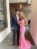Elegant Mermaid Sequin Pink Long Prom Dresses Formal Dress HZ1022