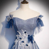 Navy Blue tulle long prom dress blue evening HZ0308