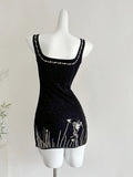Fantasy Black Embroidered Slim Square Neck Short Birthday Dress Homecoming Dress HZ1022
