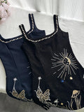 Fantasy Black Embroidered Slim Square Neck Short Birthday Dress Homecoming Dress HZ1022