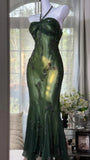 Luxury Dark Green Mermaid Bead Embroidered Chiffon Long Prom Dress Evening Dress HZ1022