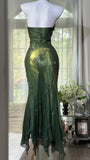 Luxury Dark Green Mermaid Bead Embroidered Chiffon Long Prom Dress Evening Dress HZ1022
