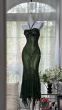 Luxury Dark Green Mermaid Bead Embroidered Chiffon Long Prom Dress Evening Dress HZ1022