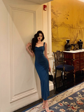 Vintage Sheath Square Neckline Blue Satin Sleeveless 18th Birthday Dress Party Gown Birthday Outfits For Women HZ1121