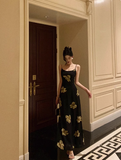 Vintage A line Spaghetti Straps Black 18th Birthday Dress Long Party Gown Birthday Outfits For Women HZ1121