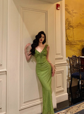 Vintage Mermaid V Neckline Green Floral Sleeveless 18th Birthday Dress Party Gown Birthday Outfits For Women HZ1121