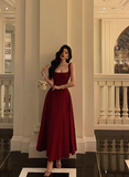 Vintage A Line Square Neckline Burgundy Satin Sleeveless 18th Birthday Dress Party Gown Birthday Outfits For Women HZ1121