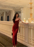 Sexy Mermaid Spaghetti Straps Burgundy 21st Birthday Dress Holiday Outfit Birthday Outfits For Women HZ1121
