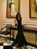 Cute Mermaid V Neckline Black Sleeveless 18th Birthday Dress Party Gown Birthday Outfits For Women HZ1121