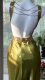 Elegant Olive-green Mermaid V-neck Backless Satin Long Prom Dress Evening Dress HZ1022