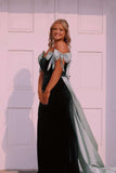 Off the Shoulder Black Long Formal Dress with Pink HZ0308