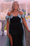 Off the Shoulder Black Long Formal Dress with Pink HZ0308
